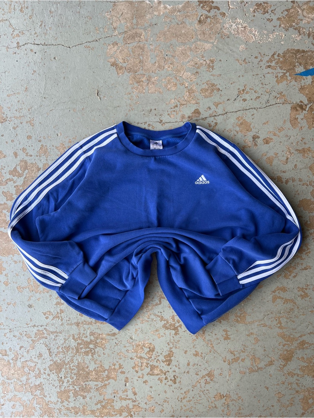 adidas Royal Blue Crew Sweatshirt Faded Vintage Looking